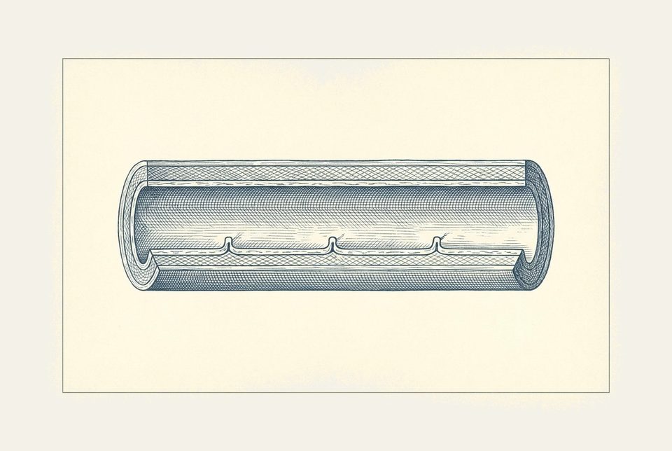 Vintage textbook plate van een slagader cross-section met threshold tick-marks